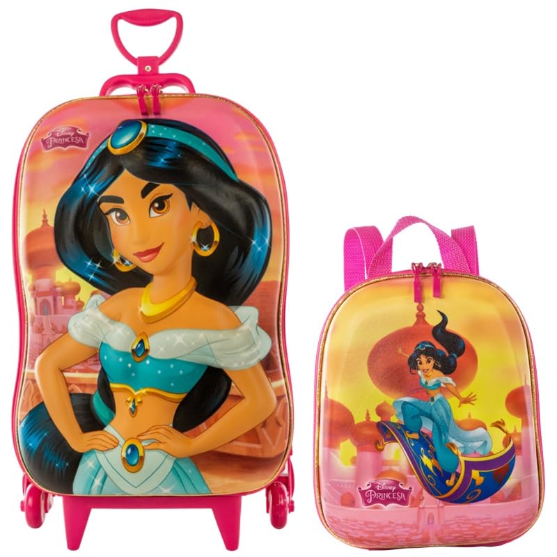 KIT MOCHILA DE RODAS + MOCHILA DE COSTAS PRINCESA JASMINE
