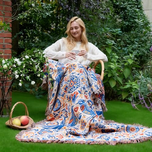 Image of LUTBM Boho Throw Blanket for Couch 50 inchx60 inch, Cotton Decorative Bed Throw