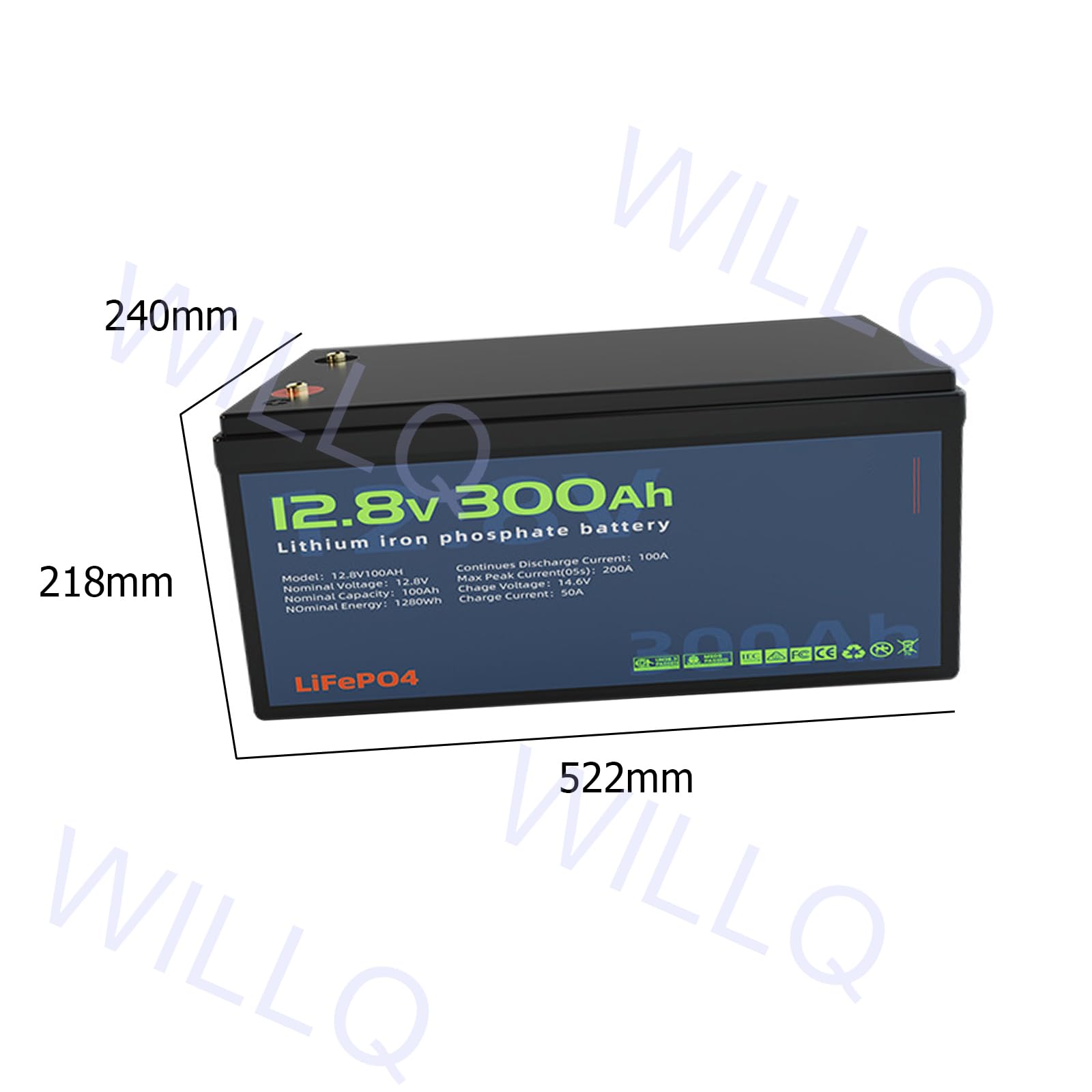 Batería de Litio 12V 300Ah 200Ah 150Ah 100Ah 50Ah baterías LiFePO4 con BMS batería Recargable de fosfato de Hierro y Litio 12,8V para Motor de Pesca con curricán Marino Solar,12v300ah