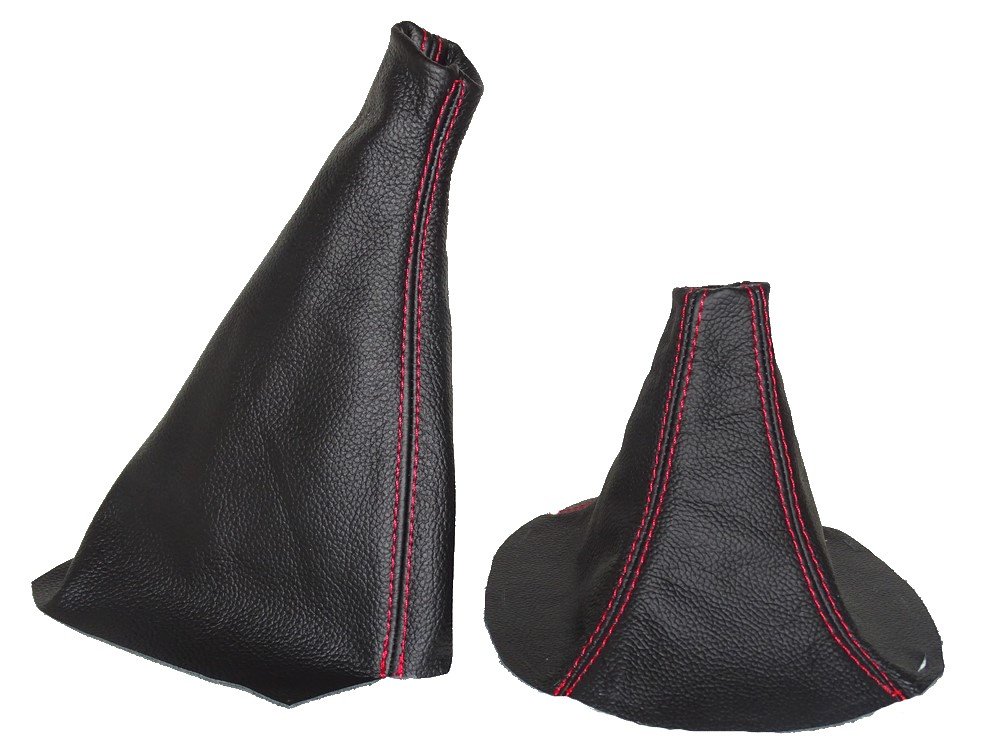 FOR MAZDA RX-7 1992-2002 SHIFT & E BRAKE BOOT BLACK LEATHER RED STITCHING