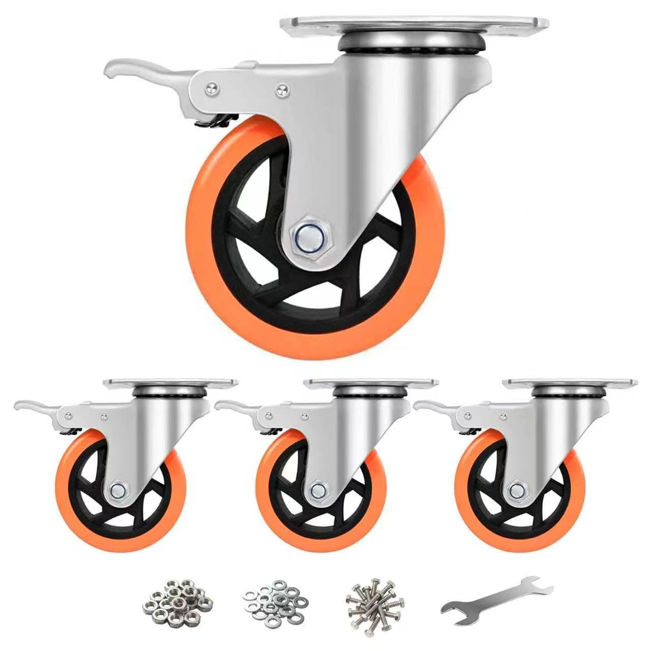 Firlarm Volantes con Freno, 4 Pulgadas Ruedas de Baja con Mecanismo de Bloqueo (4-Pack) (4, 100)