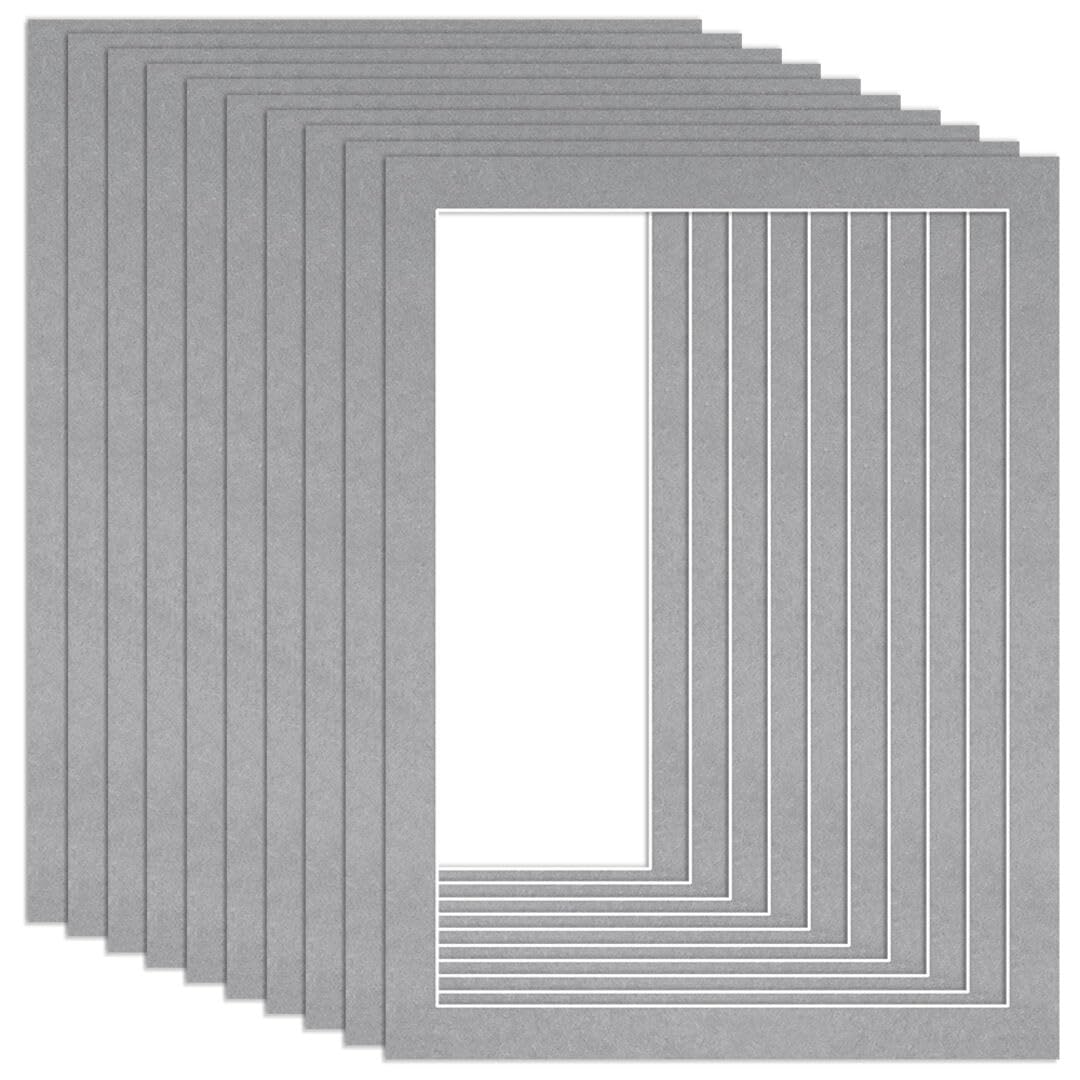 Procut Global 16x12" Silver Picture Mounts to Fit 14x10" Aperture - Precision Cut Cardboard Photo Mount - Ideal for Frames, Prints, Artwork & Certificates - Sizes & Colours Available - 10 Pack