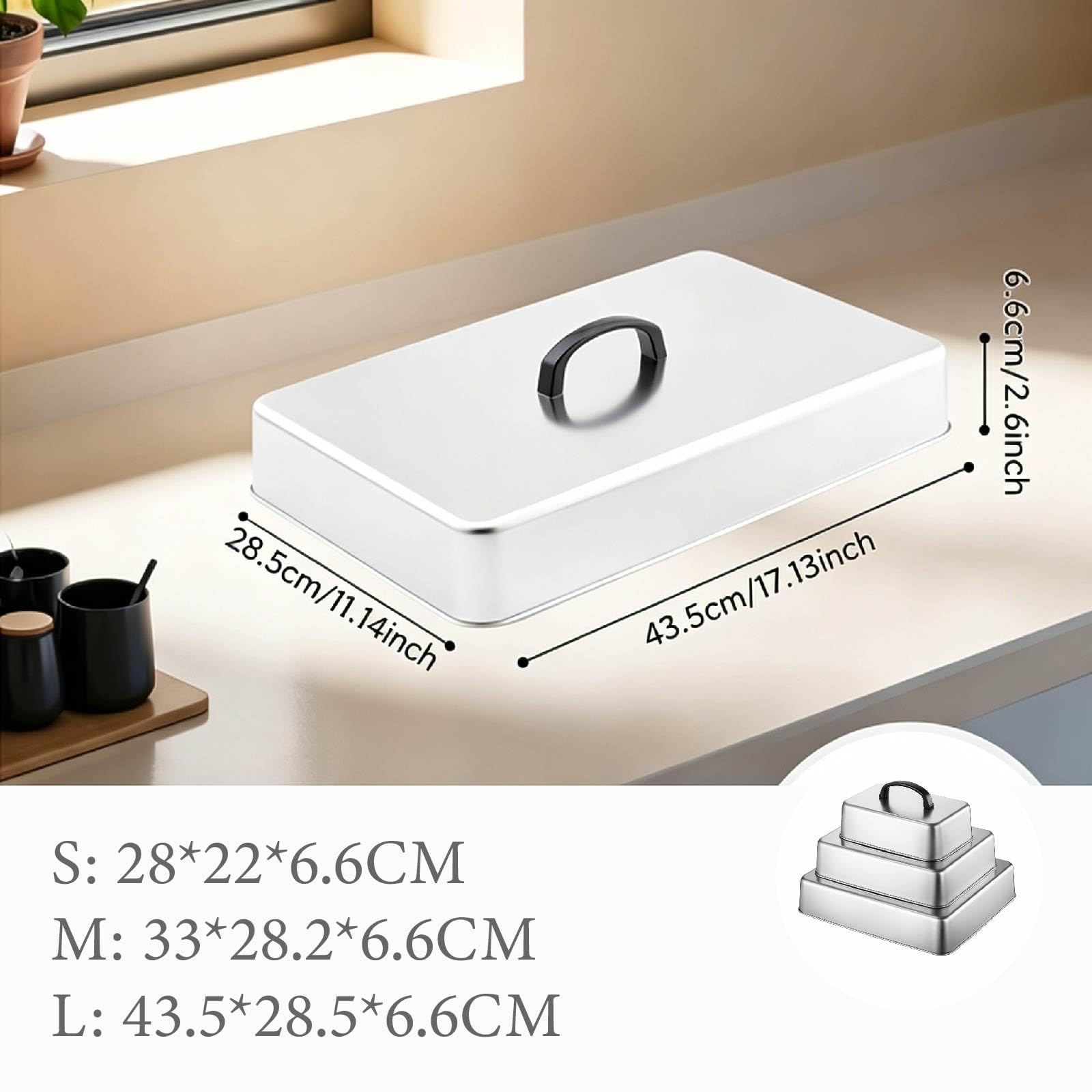 Cloche Plancha Rectangulaire avec Poignée Anti-Chaleur Cloche de Cuisson，43.5 * 28.2 * 6.6CM