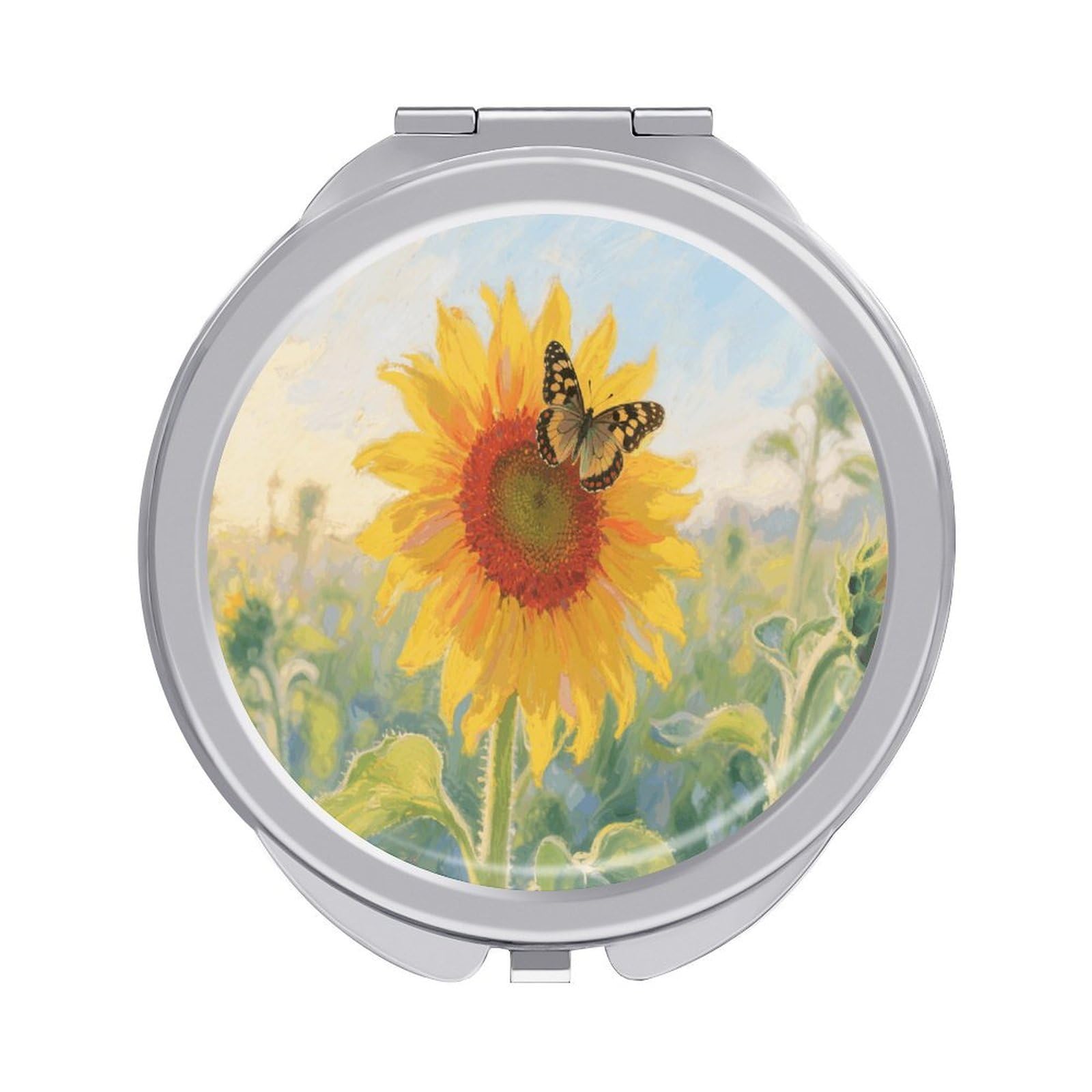VstaDank Sunflower Butterfly Makeup Mirror Beautiful Compact Makeup Mirror Silver Mirrors Surface Folding Makeups Lightweight Travel Makeups Mirrors for Suitable Handbag and Purses