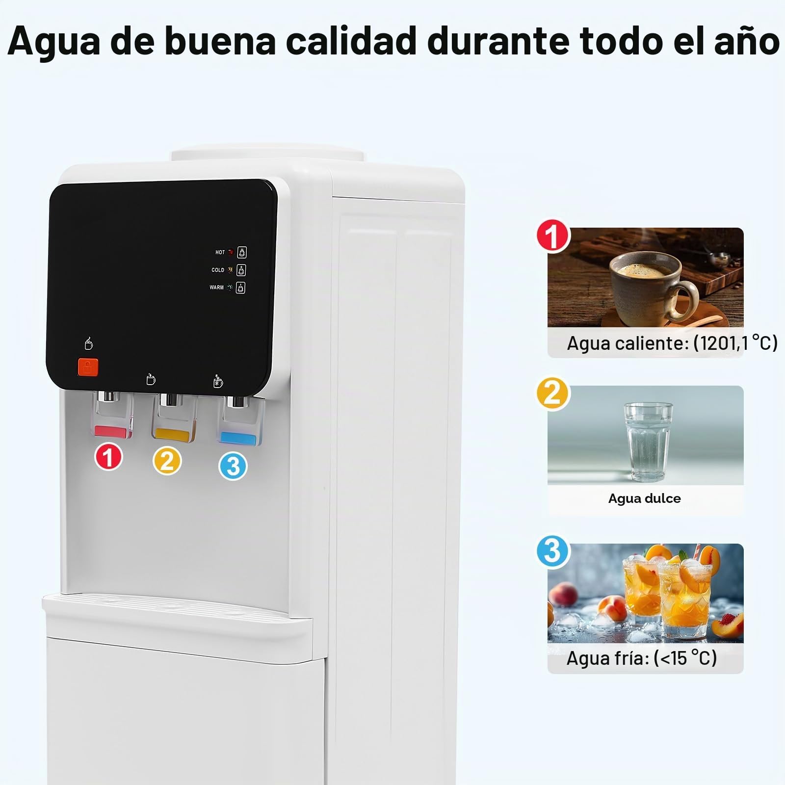 ‎Dispensador de agua eléctrico de pie, caliente y frío, doble función, máquina de beber de pie, dispensador de agua caliente y fría con 500 W de potencia de calentamiento y 75 W de potencia