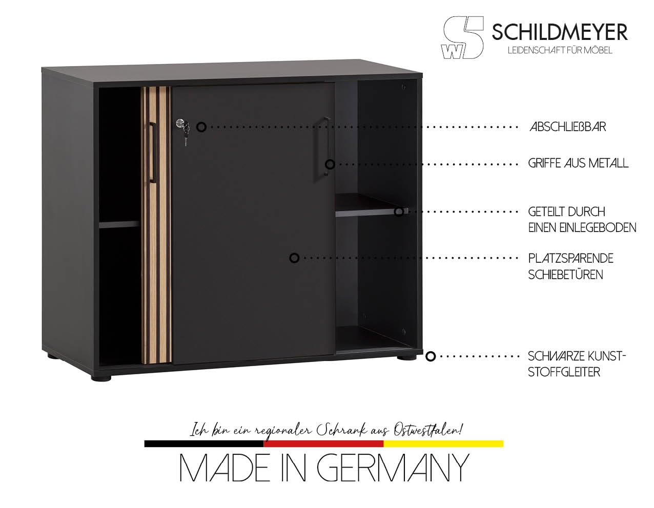 Schildmeyer Aktenschrank Hank 701972, Schwarzmatt/Akustikpaneel Optik, 100 x 41 x 83,6 cm