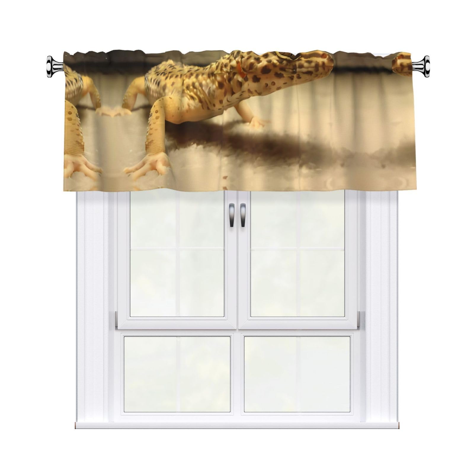 HJFCZH WHJSSF Sand Leopard Gecko Prints 54x18in Curtain Valance - Peach Skin Polyester Kitchen Cover with Light Filtering Floral & 3" Rod Pocket