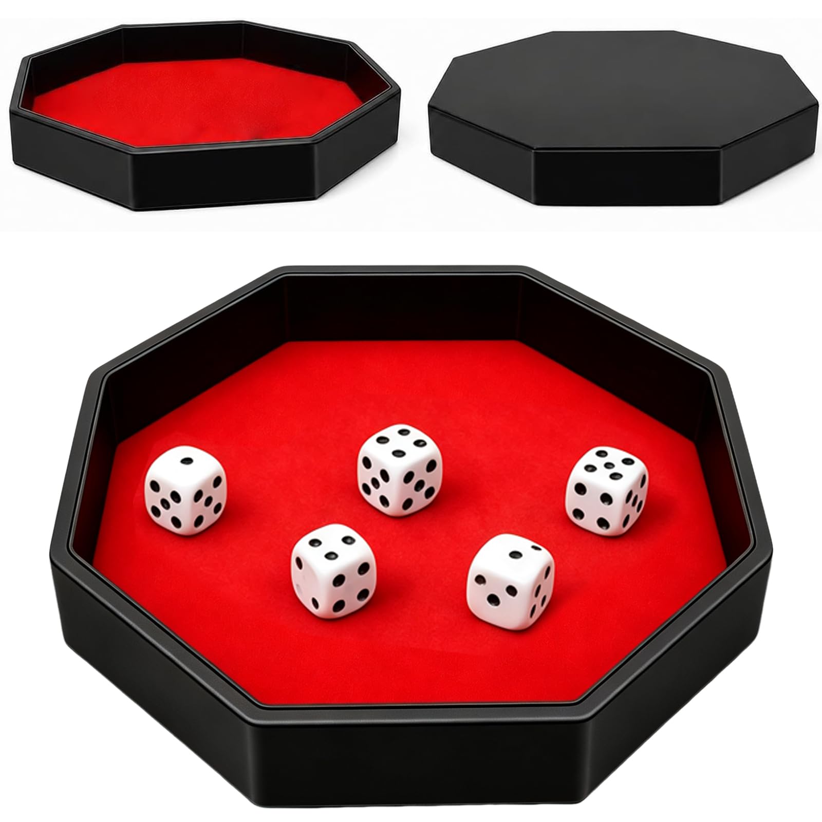 Dice Tray, 21x21x3.5 cm Felt Lined Rolling Tray, Red, Felt Lined Dice Rolling Tray, for Jewelry, Christmas Holiday Party Accessories