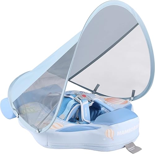 Mambobaby - Flotador de natación para bebé con dosel, flotador de piscina infantil no inflable con cola de 3 a 24 meses, evita voltear material