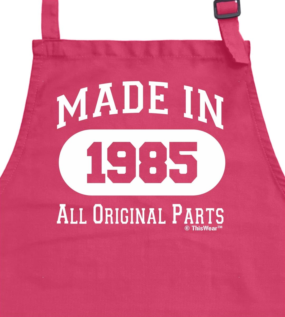ThisWear 40th Birthday Gift Made in 1985 Funny Apron for Kitchen BBQ Barbecue Cooking Baking Crafting Gardening Two Pocket Apron Heliconia