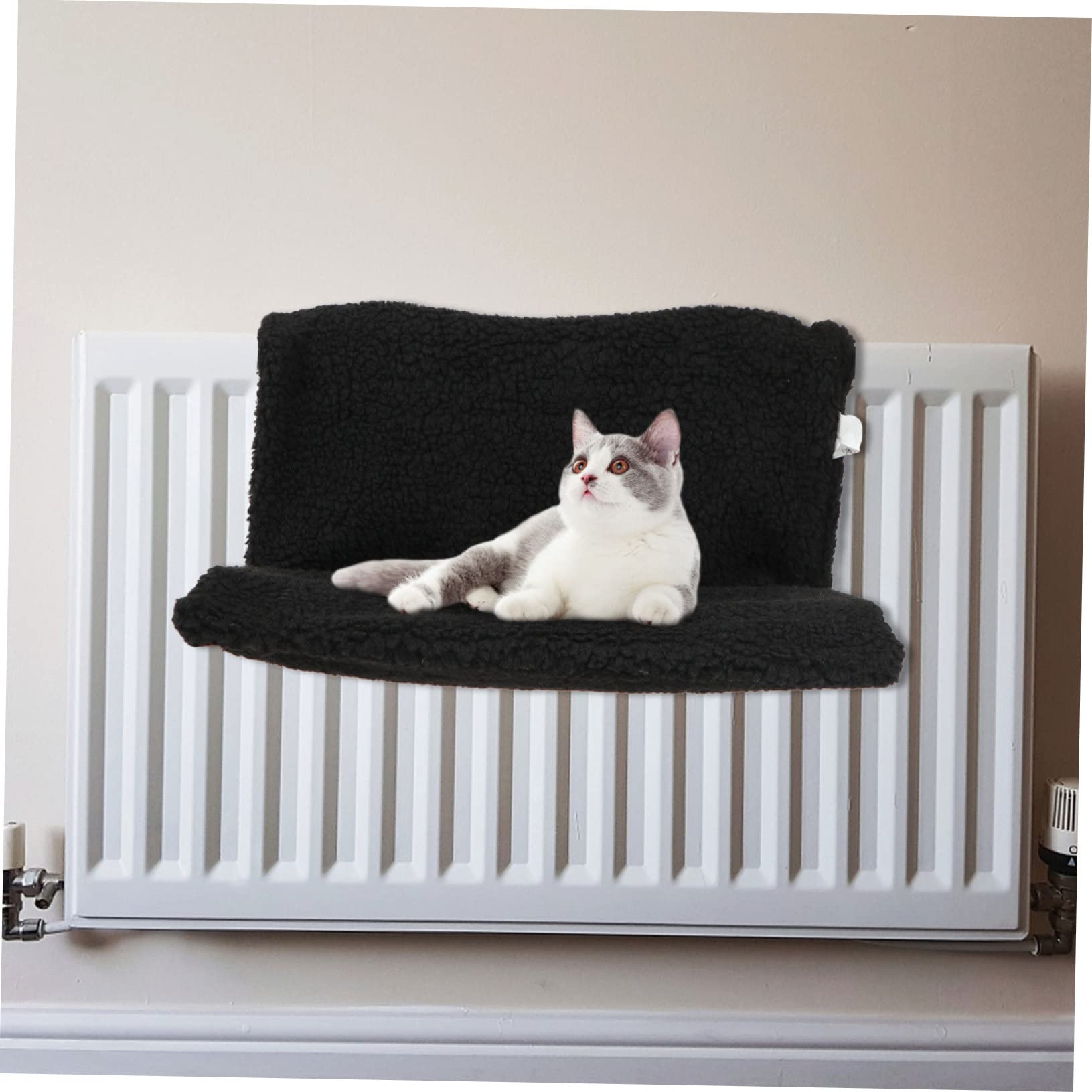 Housoutil Lit de Radiateur pour Chat Noir, Hamac en Polaire, Ambiance Noël