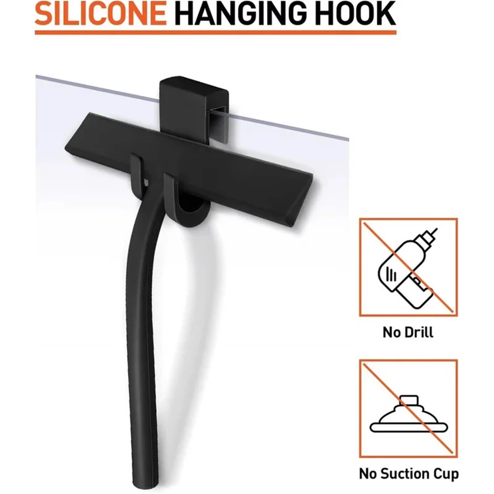 Duschabzieher Silikon-Rakel, streifenfreie Reinigung, Duschabzieher for Glas, Badezimmer, Duschtüren, Spiegel, Fliesen, Autofenster(Black with Holder)