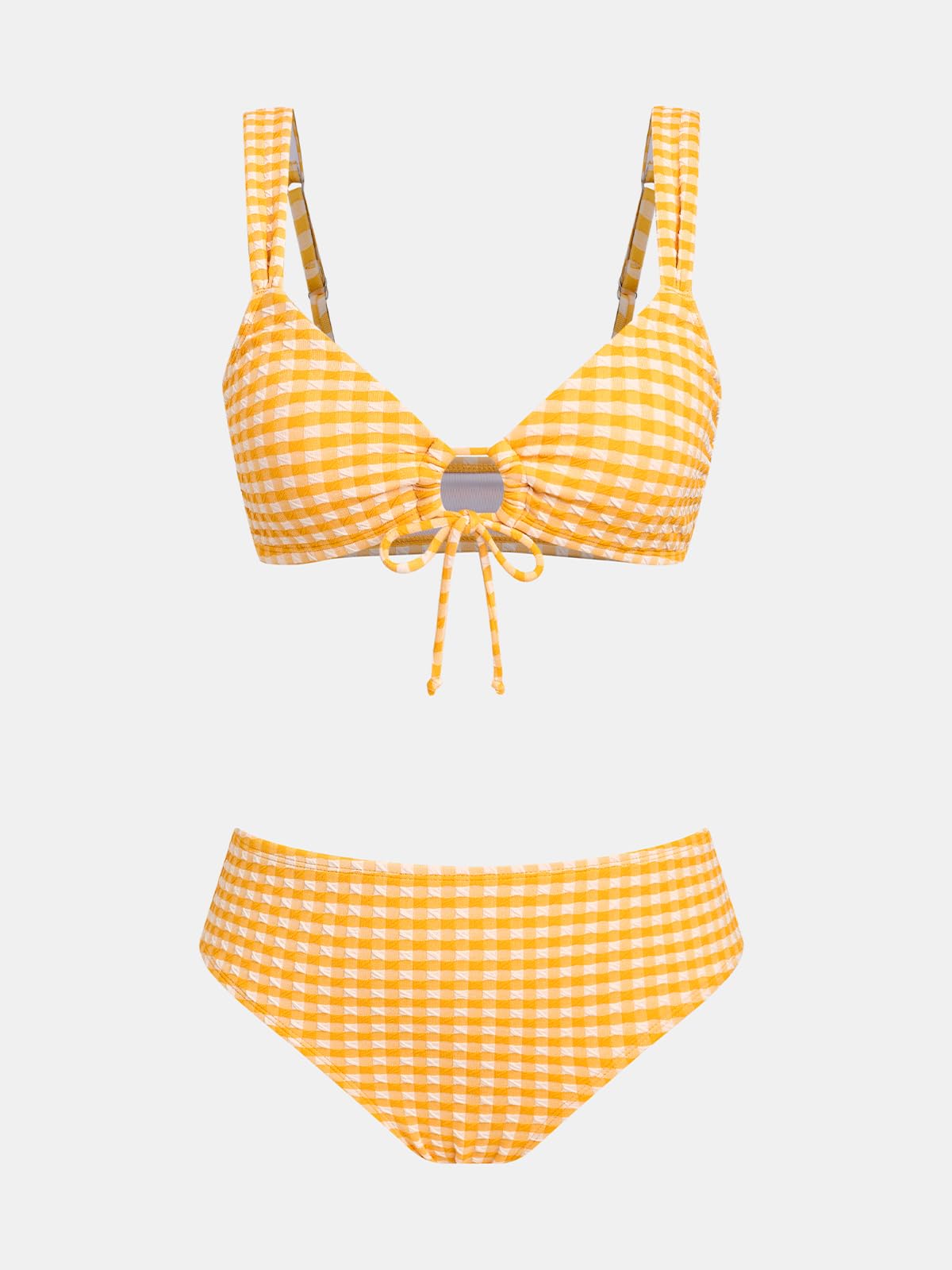 CUPSHE Maillot de bain deux pièces pour femme avec col en V et cordon de serrage | Maillot de bain, bonnets souples amovibles, crochet arrière, couverture complète, taille moyenne, vacances à la plage