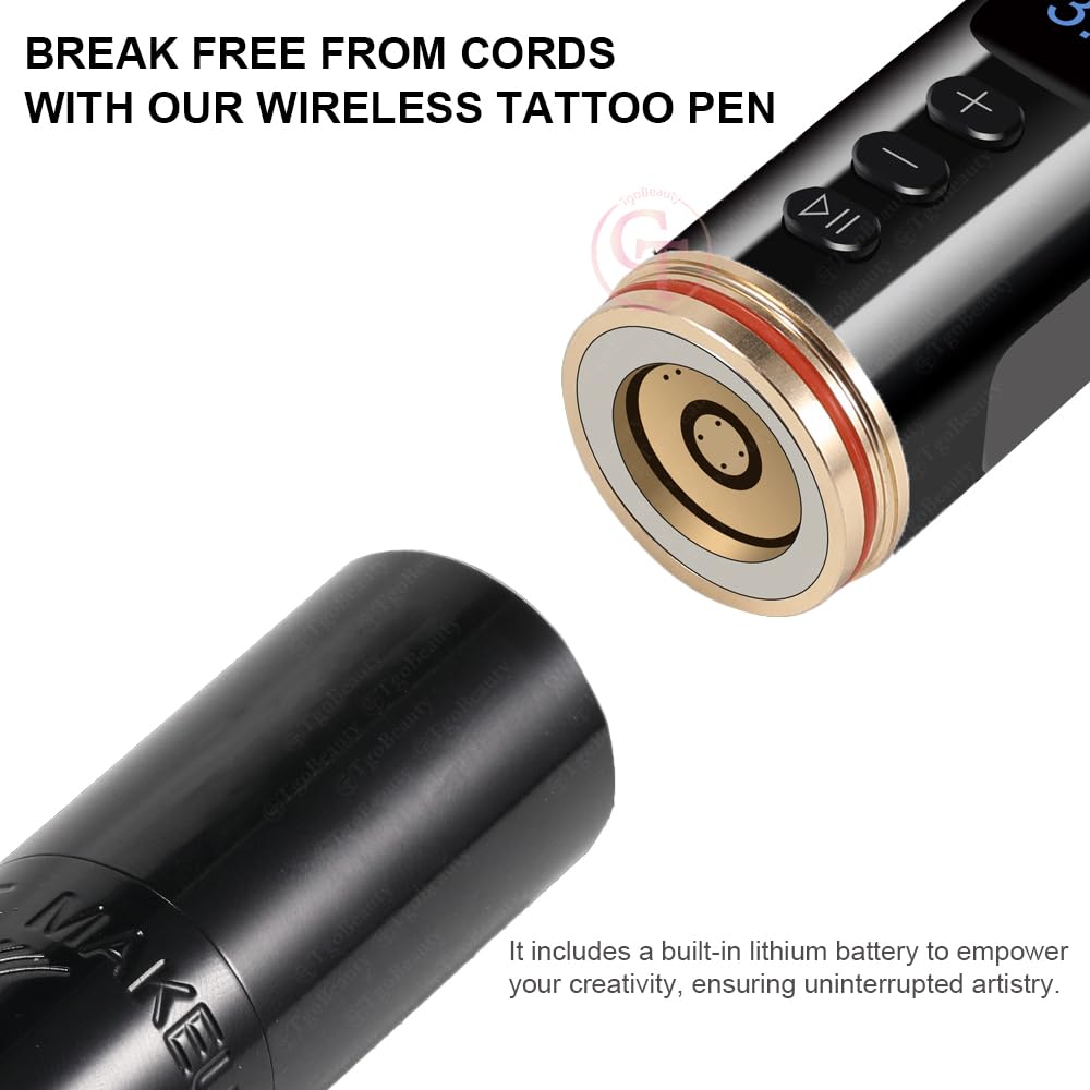 Macchina per tatuaggio senza fili ricaricabile con schermo a LED Macchina per trucco permanente senza motore, lunghezza di ictus 3mm, ingranaggio 1-9V per sopracciglia, PMU labbra (Macchina Nera)