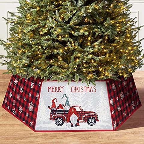 PIKRONSH Christmas Tree Collar Hexagon Tree Ring, Buffalo Plaid Fabric Tree Skirt for Xmas Tree Party Decoration Cover