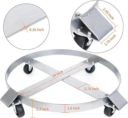 Miniatura 4 de Tambor Dolly - Bote de basura de 55 galones, barril resistente de 1000 libras con ruedas giratorias, marco de acero, capacidad de carretilla de mano