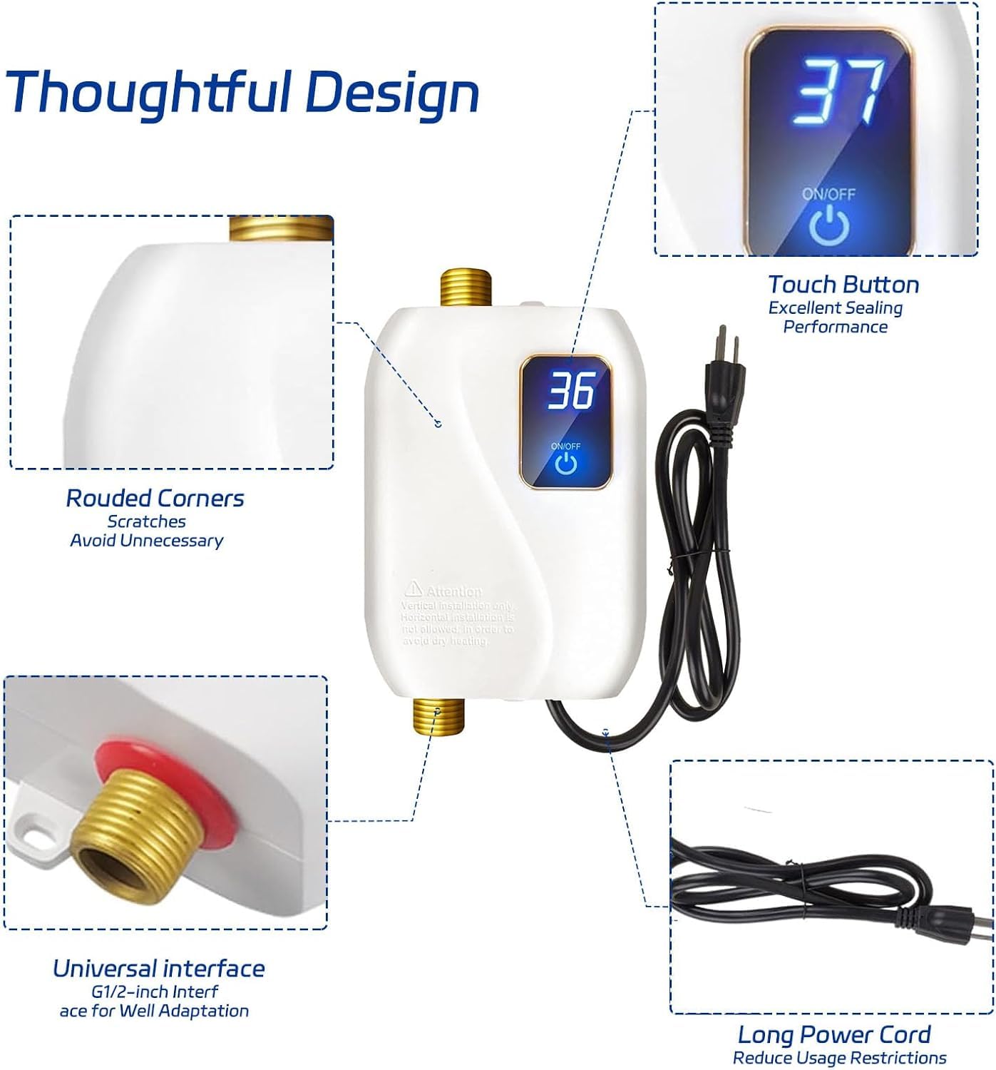 Chauffe-Eau Électrique Sans Réservoir 3500W,220V Chauffe-Eau Électrique Sous Évier, Avec Écran Numérique,Ballon Eau Chaude,Pour Cuisine,Salle De Bain,Économe Et Sûr (Blanc)