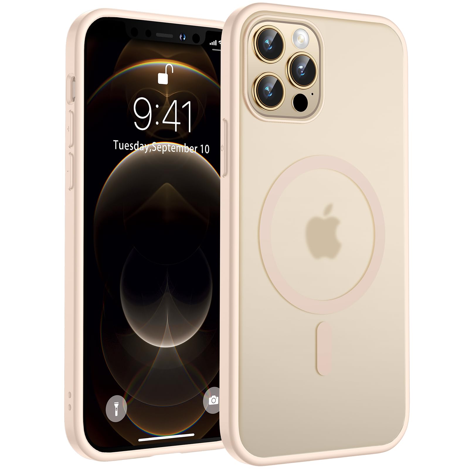 TOCOL Cover Magnetica per iPhone 12 Pro 6,1 Pollic, Compatibile con MagSafe, Custodia Antiurto Traslucida Opaca, Titanio Sabbia