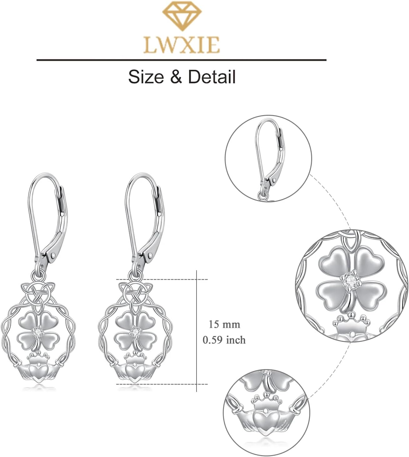 Diamond Four Leaf Clover Earrings for Women Sterling Silver Four Leaf Clover Earrings Jewelry for Mothers Day Birthday Valentines Christmas Birthday - Image 6