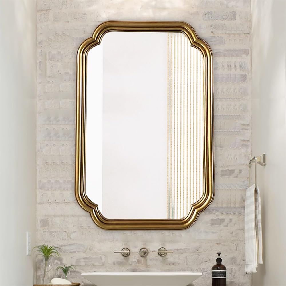 SXFSDOU French Wall Mirror Large Decorative Hangs Vertically or Leaning Antique Bathroom Rectangular Vanity for Washing Room(Gold)