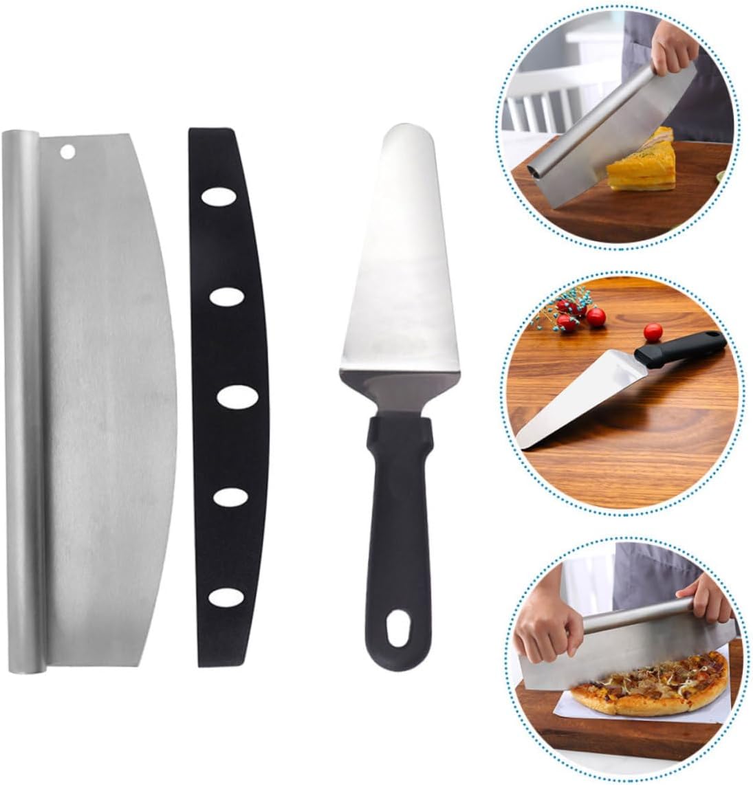 Pizza Cutter and Pizza Peel Set Stainless Steel Multifunctional Wheel Cutter with Pp Cover Portable for Home Kitchen and Baking 2pcs Set