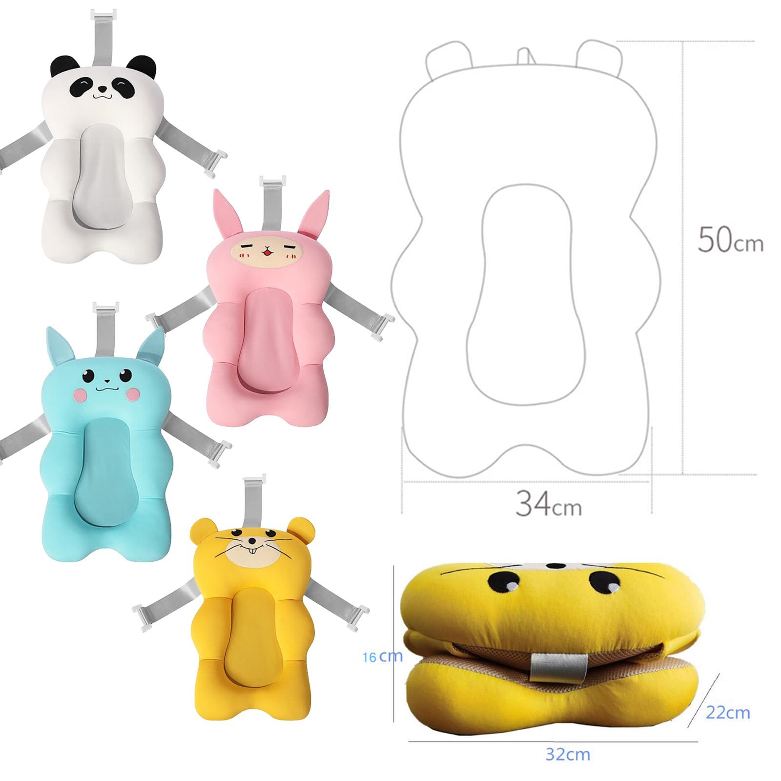 Cojín de baño y asiento de bañera, antideslizante, para bebé, 50 x 34 cm, asiento de bañera para bebés con cinturón de seguridad, para recién nacidos de 0 a 12 meses (estilo 1)