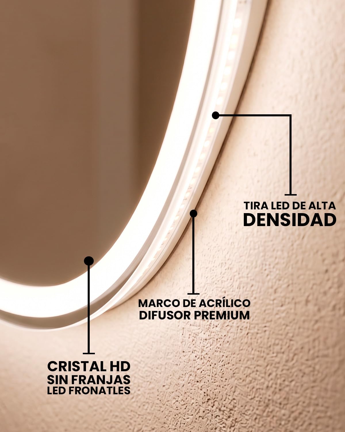 Marctani Espejo Baño Irregular con Luz LED Regulable en 3 Colores - Espejo de Pared ANTIVAHO con Ajuste de Brillo e Interruptor Táctil - Espejos Inteligente (Irregular 60x45 cm)