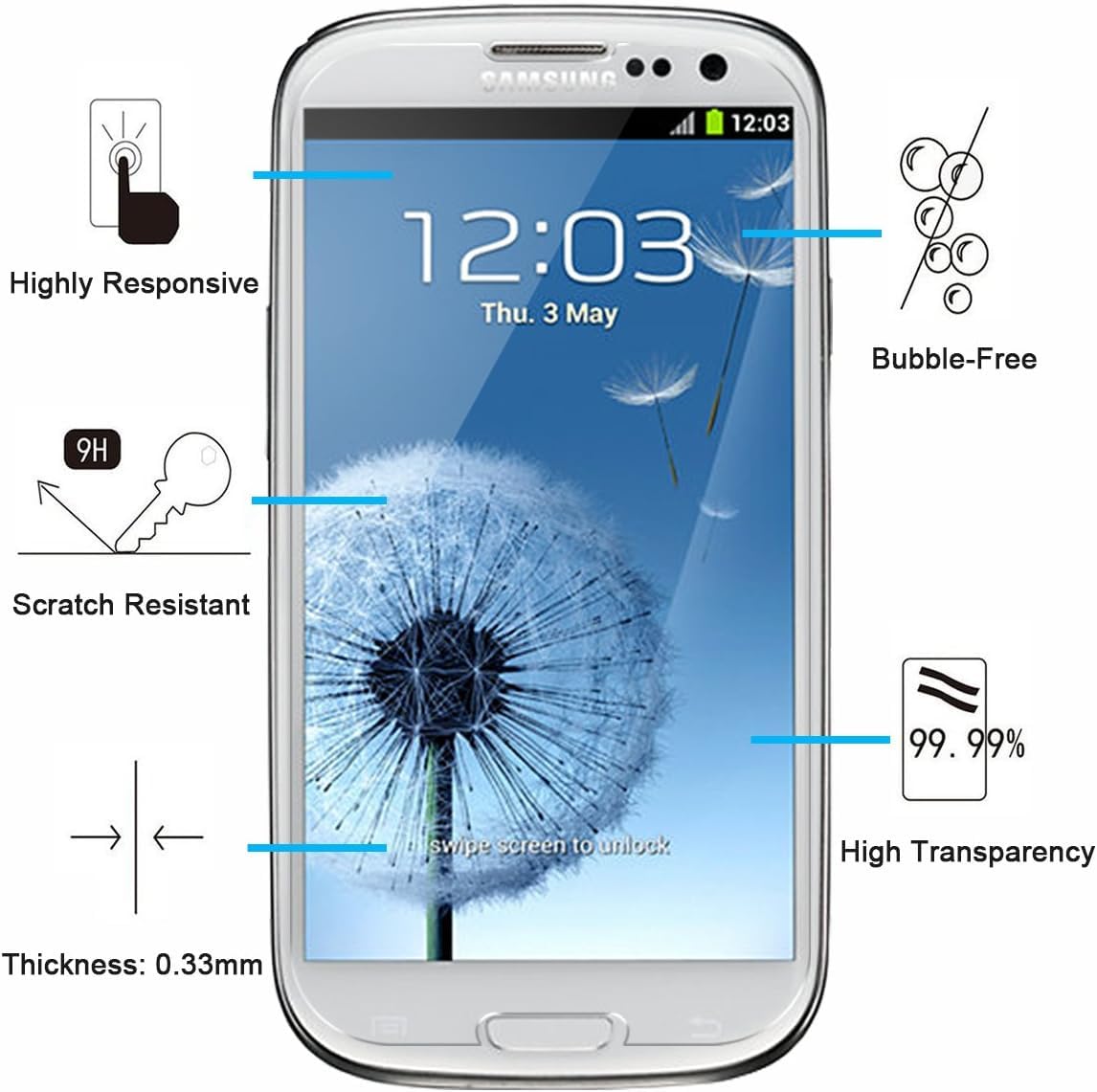 Image secondaire de NEW'C Lot de 3, Verre Trempé Compatible avec Samsung Galaxy S3, Film Protection écran sans Bulles d'air Ultra Résistant (0,33mm)