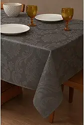 Toalha De Mesa Tecido Jacquard Retangular Durável e Elegante Lugares Luxo(6 Lugar 2,20x1,40,Chumbo)