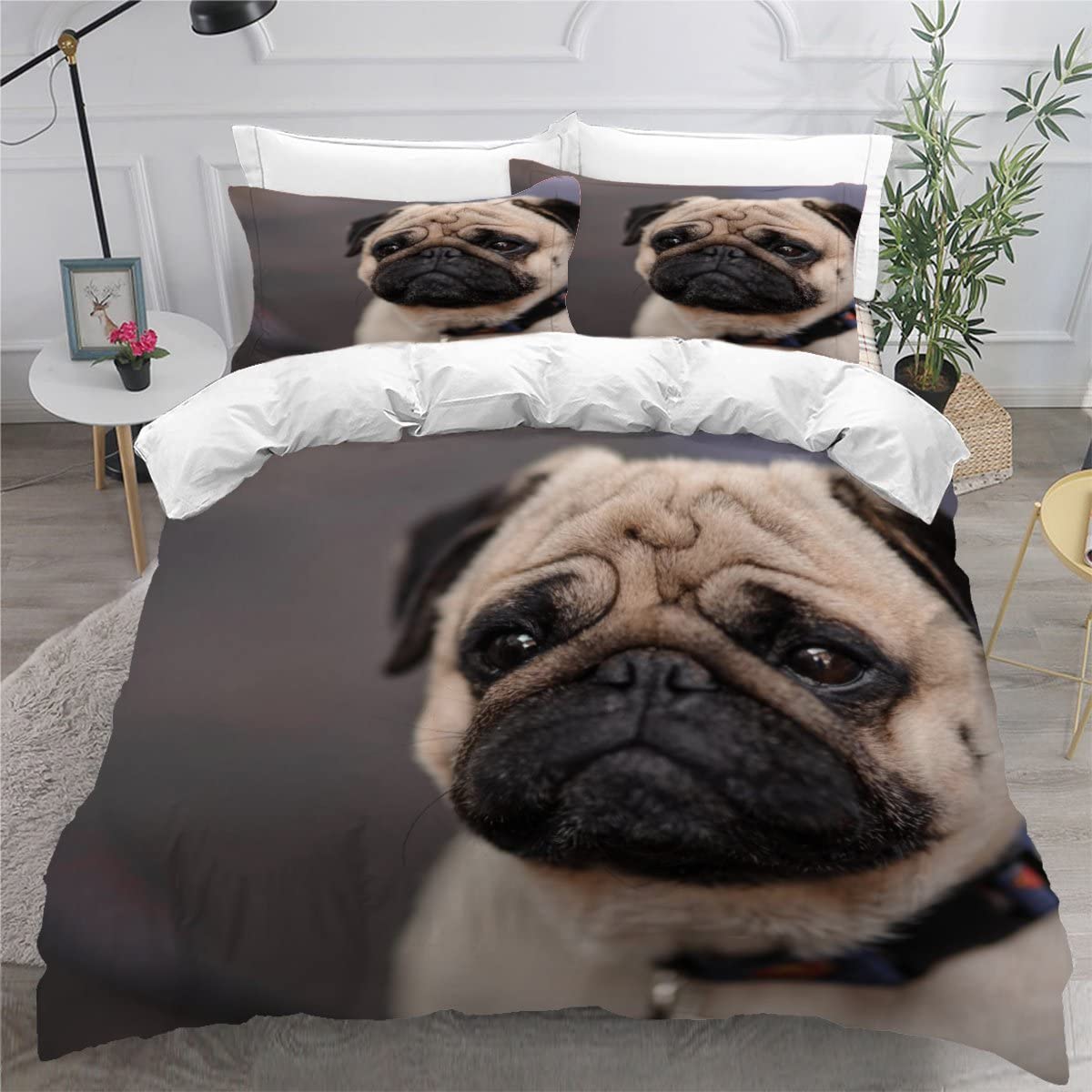 King Size Bedding Sets Pug animal dog gray Double Bed Duvet Cover Set with Pillow Cases Hidden Zipper Adults Teenager 3Pcs Fluffy Duvet Cover King Size — image 1