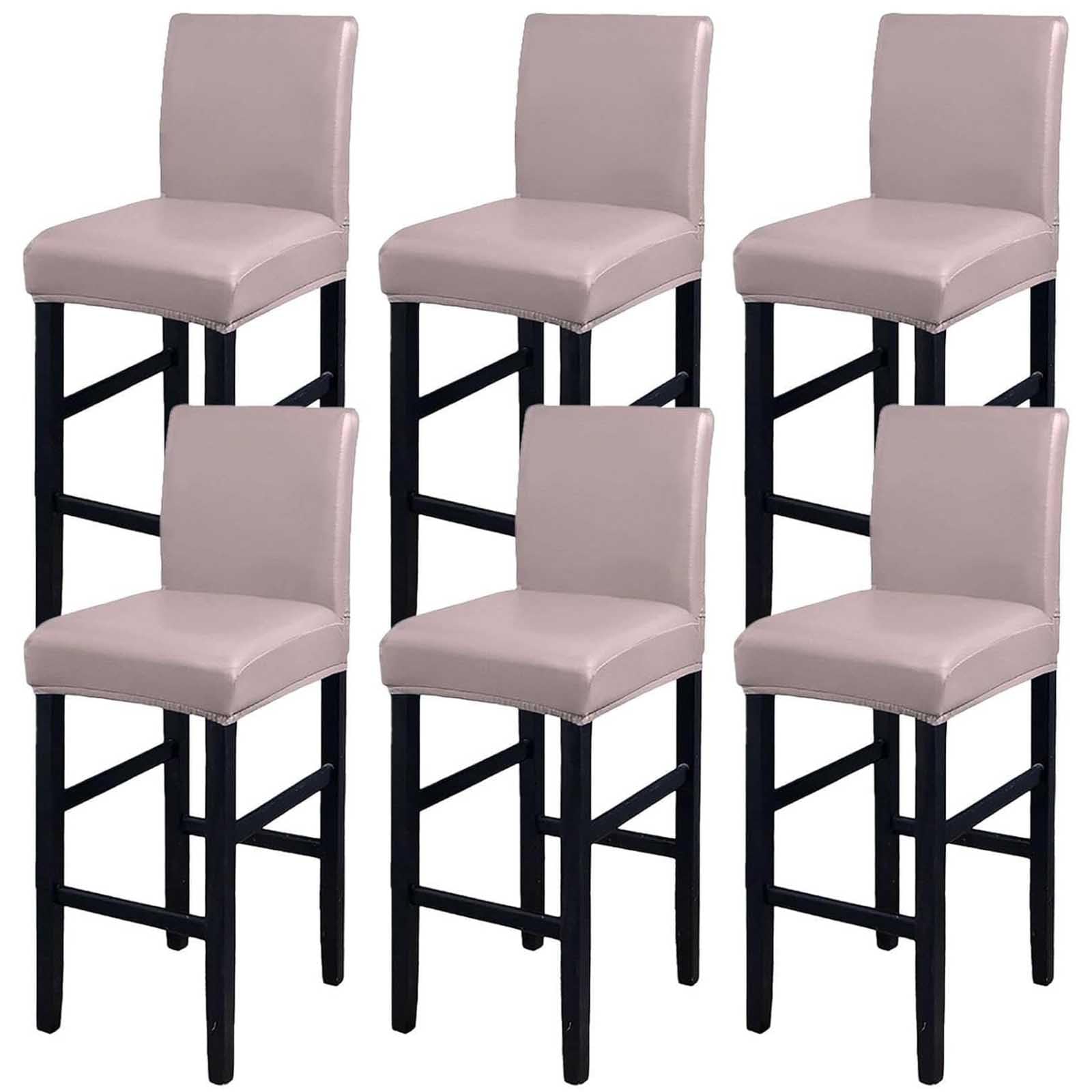 Leomix PU Waterproof Bar Stool Covers, Stretch Removable Barstools Covers, Counter High Leg Low Back Chair Covers, for Cafe Dining Room,F,6pack