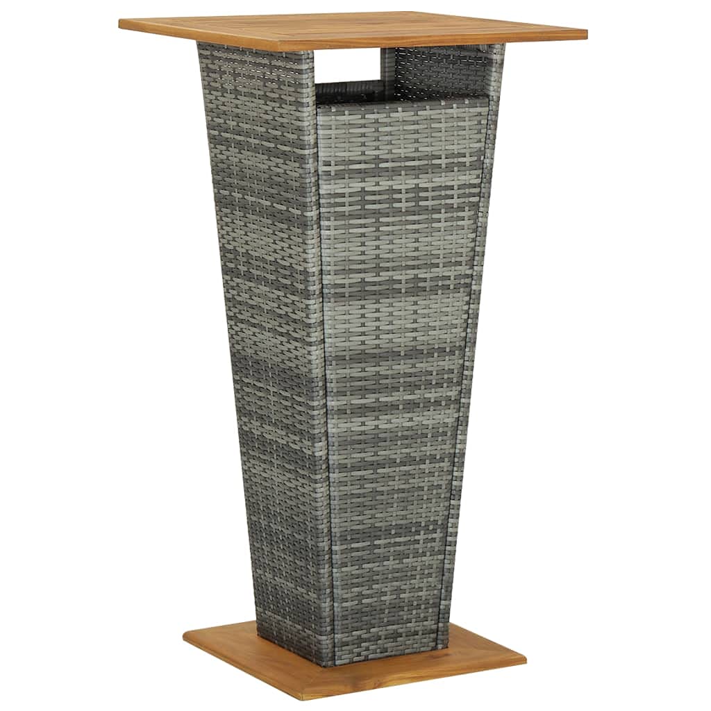 Set Bar da Giardino 5 Pz in Rattan PE Tavolo e 4 Sgabelli Grigio | Ideale per terrazzo e balcone, questo mobile alto con ripiano in acacia e cuscini imbottiti offre stile per aperitivi.