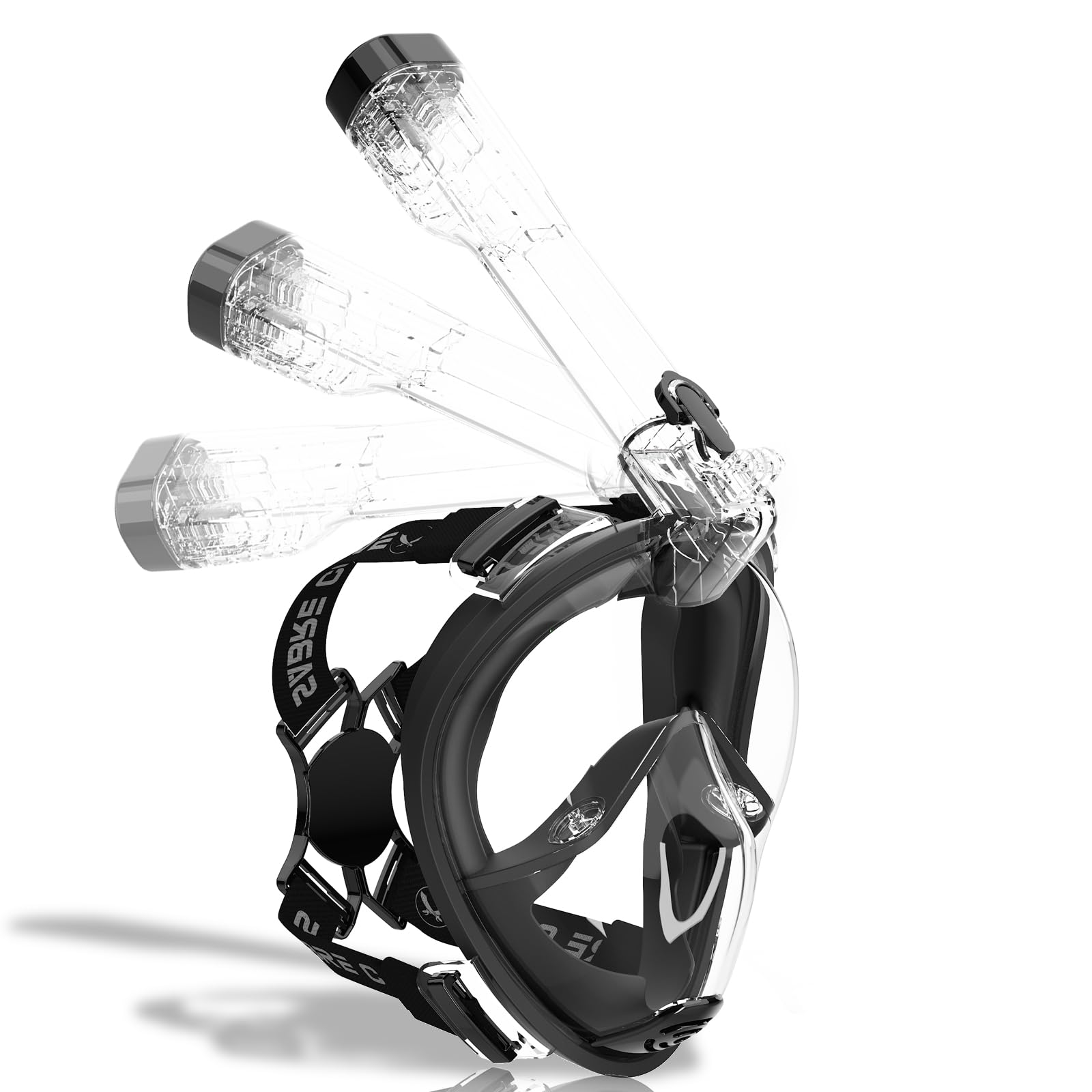 SABRE COVE R10 Full Face Snorkel Mask Adults, Snorkeling Mask Gear for Adults&Kids, Fully Enclosed CO2 Outflow, Silicone Bonding Anti-Leak&Fog, Buckle Folding for Portability-S/M Black Transparent