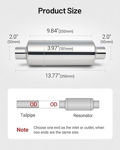 Miniatura 2 de EVIL ENERGY Silenciador resonador de 2 pulgadas de acero inoxidable (entradasalida de 2.0 pulgadas, 13.8 pulgadas de longitud)