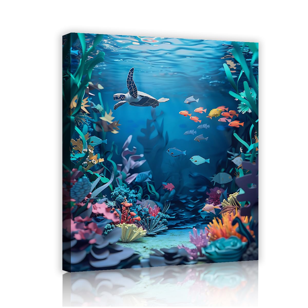 Niebieski ocean sztuka ścienna z rybami tropikalnymi do salonu 70 x 90 cm