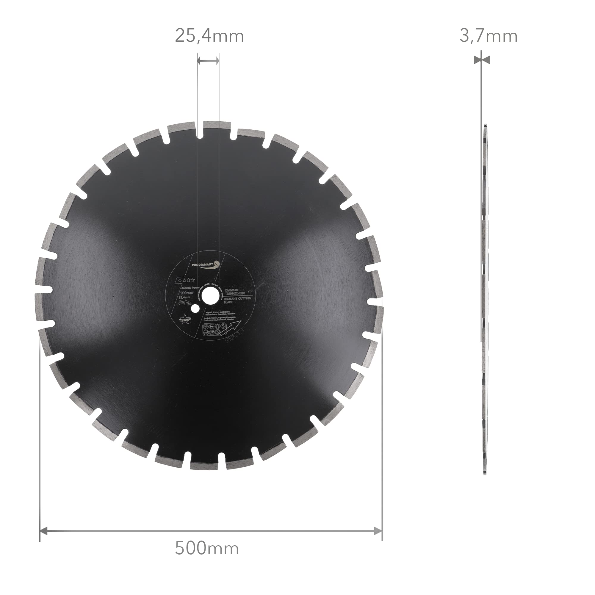 PRODIAMANT Disco de diamante abrasivo de 500 mm x 25,4 mm para carreteras, asfalto, solera, hormigón ligero, hormigón fresco, arenisca y arcilla refractaria