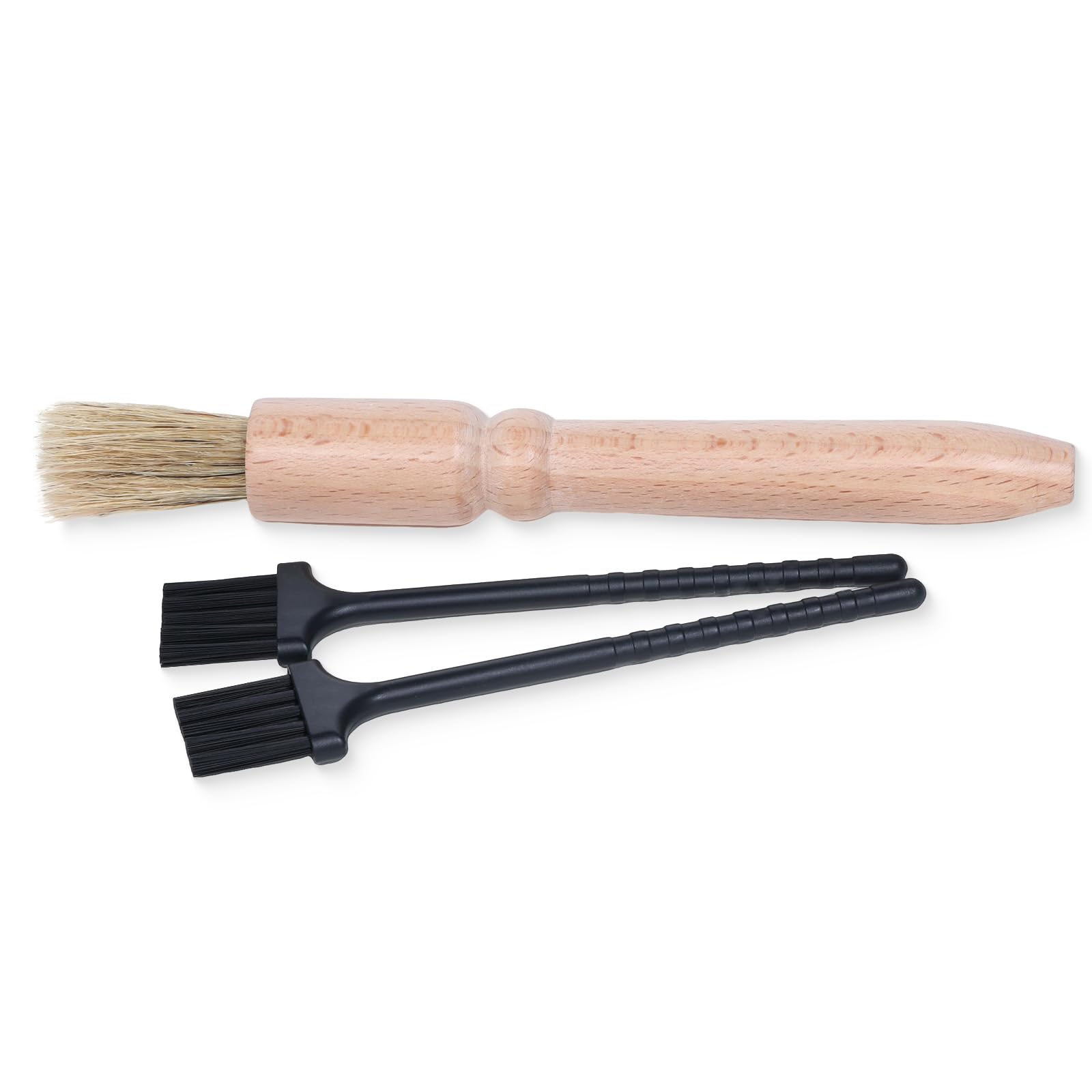 3 Pcs Espresso Coffee Grinder Brush Accessories Coffee Grinder Cleaning Brush Set with Wooden Handle and Natural Bristles for Barista Bean Grain Coffees Grounds Tool Home Kitchen - Black & Wood