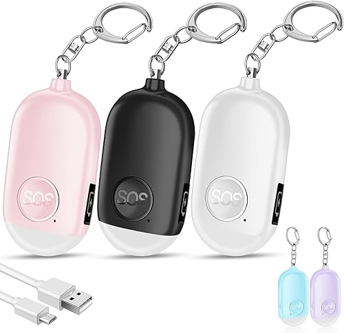 Miniatura 11 de Hion Alarma de seguridad personal para mujeres, recargable de 130 dB, llavero de alarma de autodefensa con linterna LED, seguridad sonora segura de