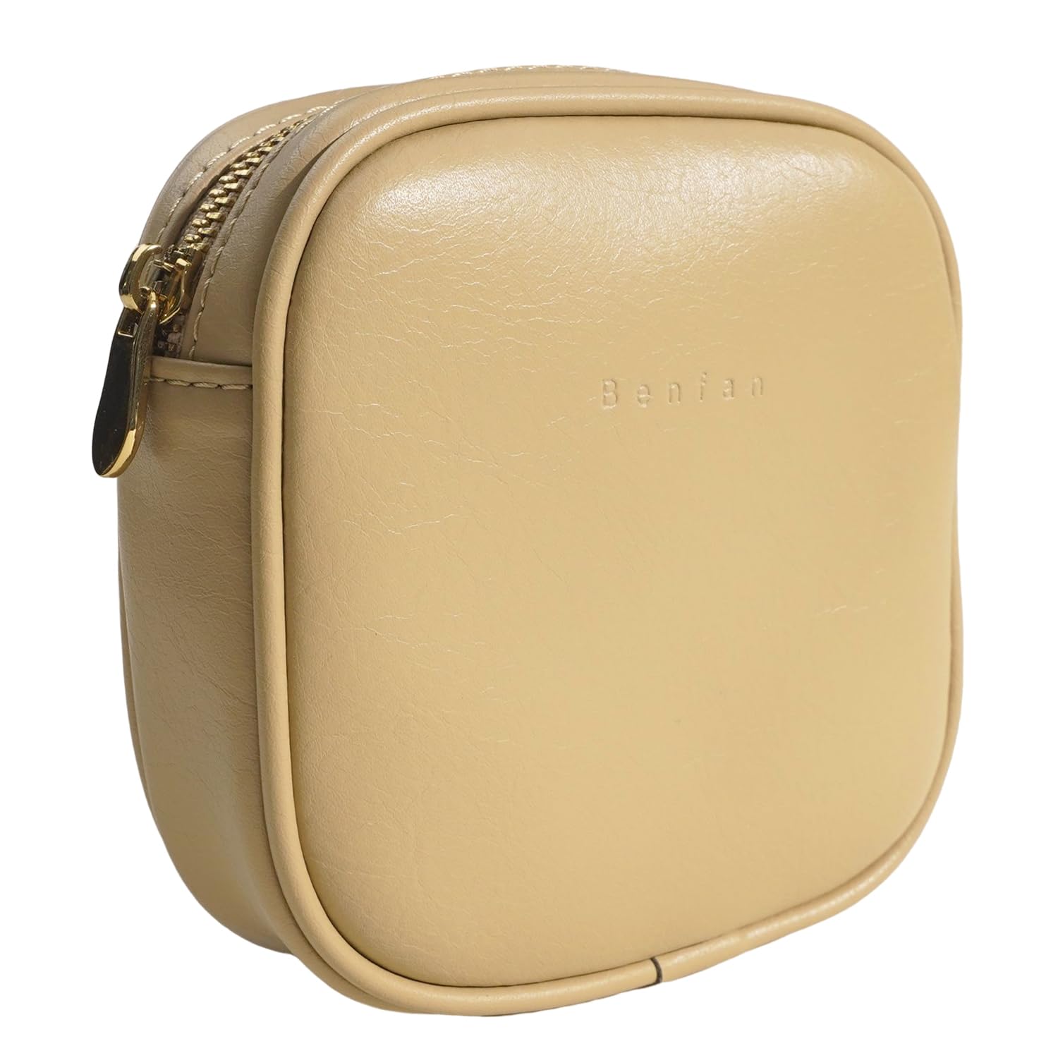 Benfan Leather Cosmetic Bag for Women Small Zipper Makeup Bag for Purse Waterproof Travel Makeup Organizer Charger Storage Pouch Color Yellow