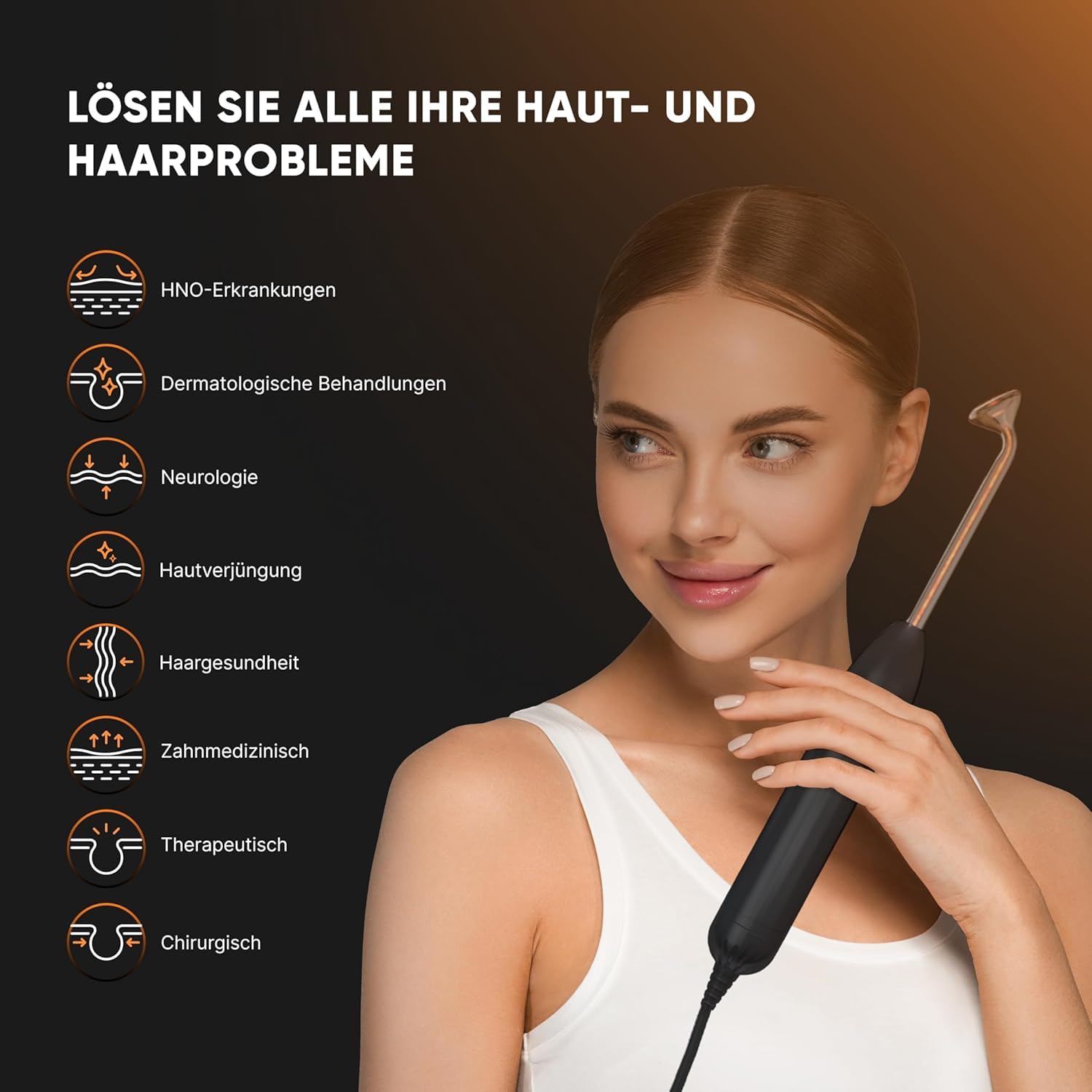 DARSONVAL Premium: Hautverjüngung, Haarregeneration, Aknebehandlung, Faltenreduktion, Physiotherapeutisches Gerät, Hochfrequenz Gesichtsgerät (Schwarz)