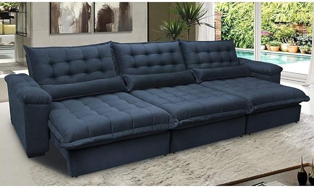 Sofá Retrátil e Reclinável 3,22m com Molas Ensacadas Cama Inbox Aconchego Tecido Suede Azul