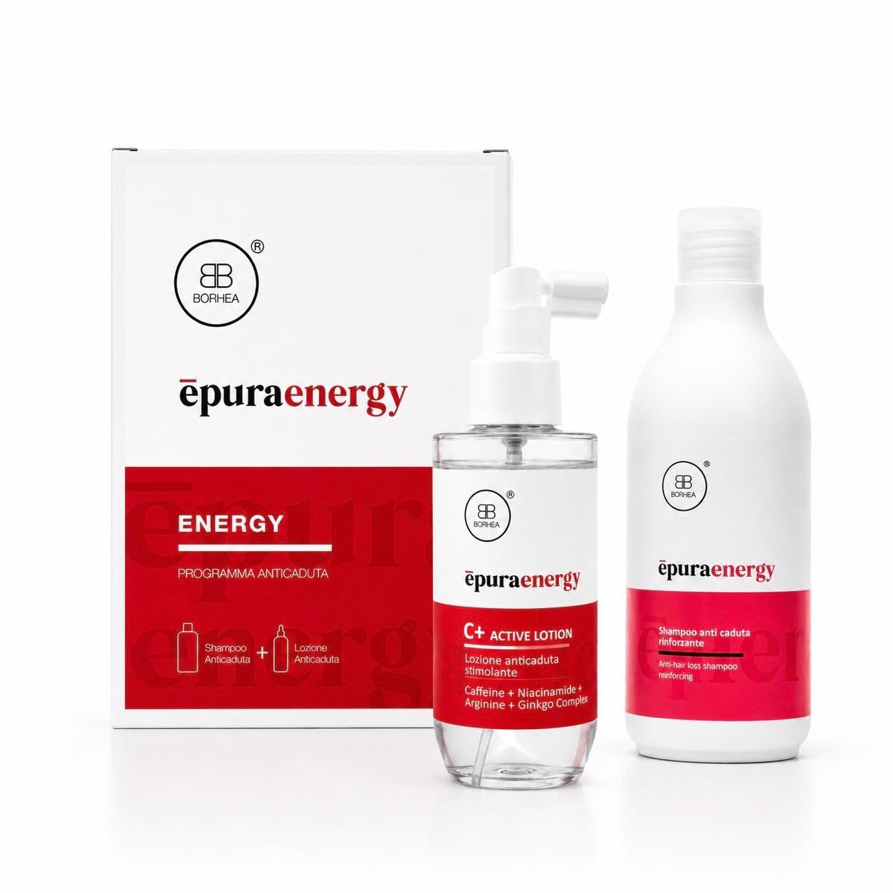 ÉPURA ENERGY Kit Anticaduta Capelli – Shampoo Rinforzante 250ml + Lozione C+ Active 150ml | Caffeina, Ginkgo, Cheratina, Niacinamide, Arginina | Uomo e Donna | Trattamento 2 Step Professionale