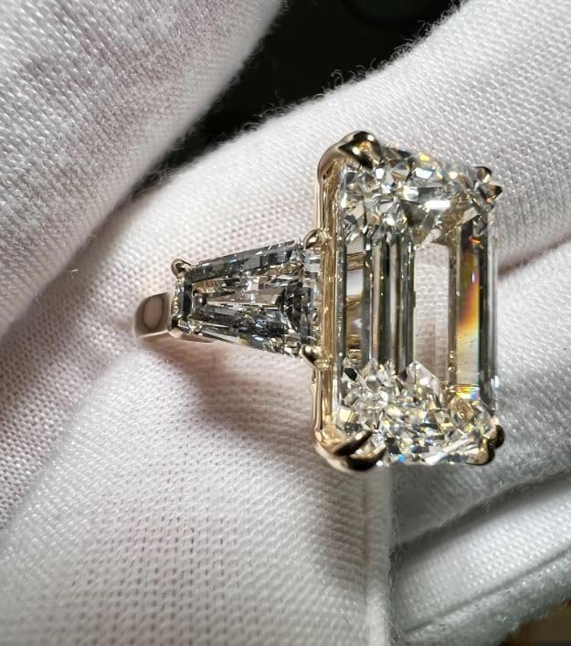 10CT Emerald Cut Diamond Engagement Ring,14K Gold Plated,Big Diamond Ring,Wedding Ring For Women,Gifted For Her,Size 3-14.