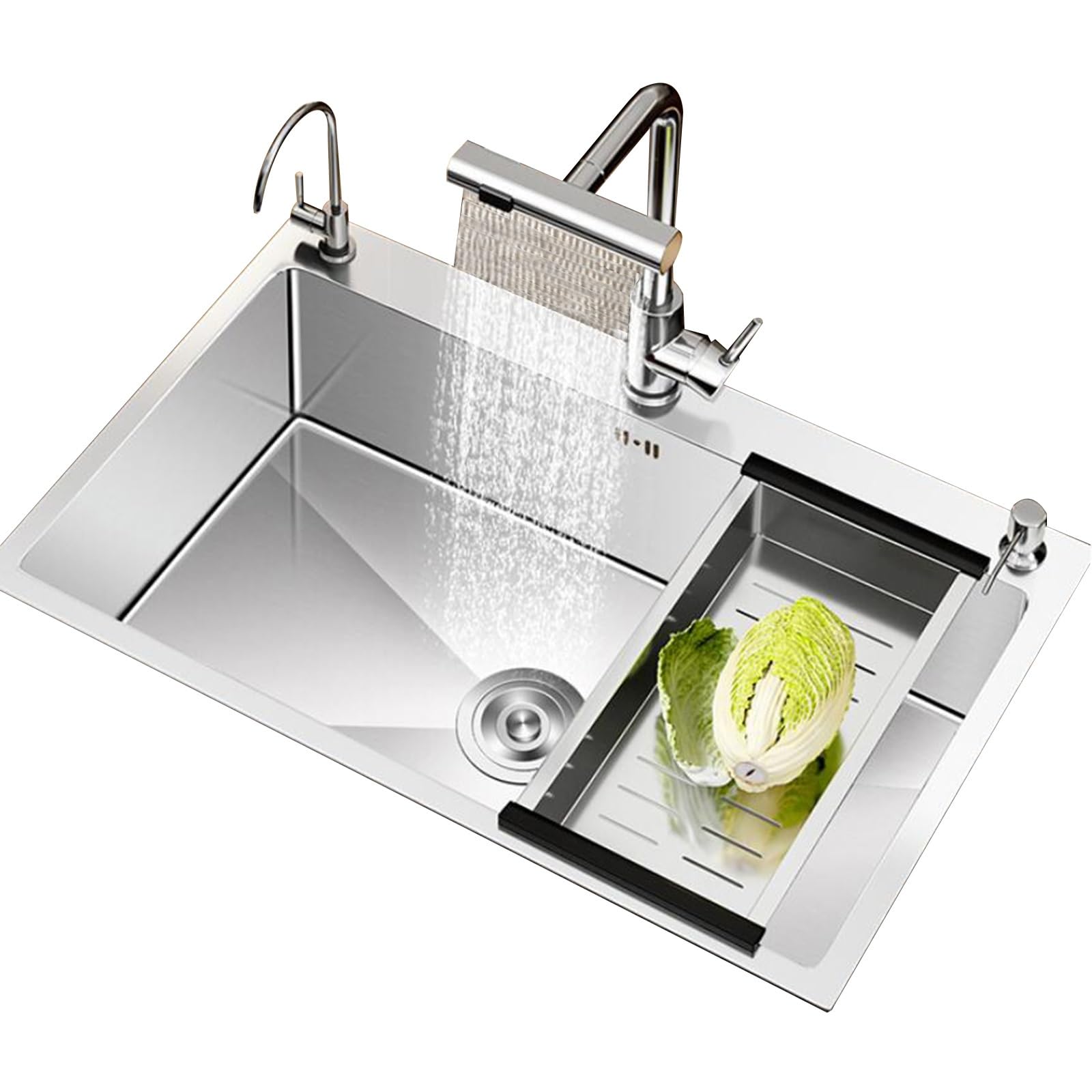 Sifón de Cascada de Acero Inoxidable Plateado de Varios tamaños y un Solo tazón Grifo multifunción para Cocina, lavaplatos, Piscina YADZISWs (Color: Plateado, 78 x 43 x