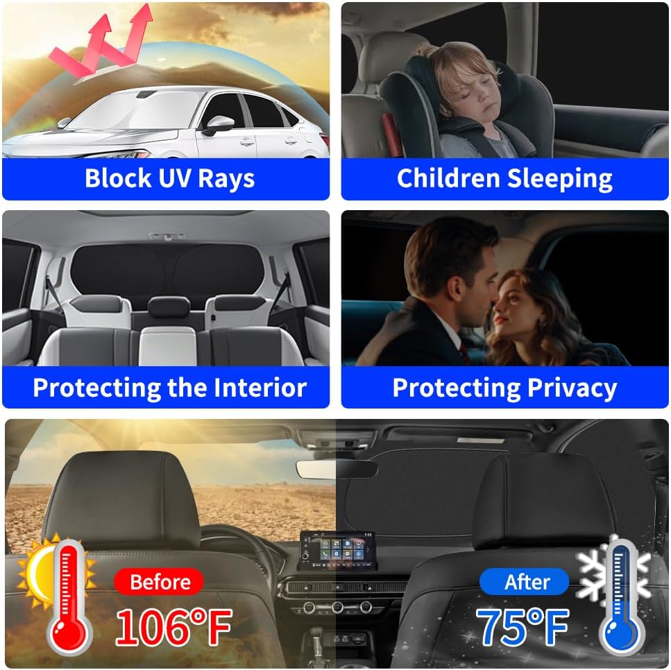 Window Sunshade Fit for Toyota RAV4 2019-2025 Accessories，Windshield Sun Shade Side Cover Kit Block UV Rays Heat Window Sun Visor Blocker Privacy Protection Keep Vehicle Cool 8PCS