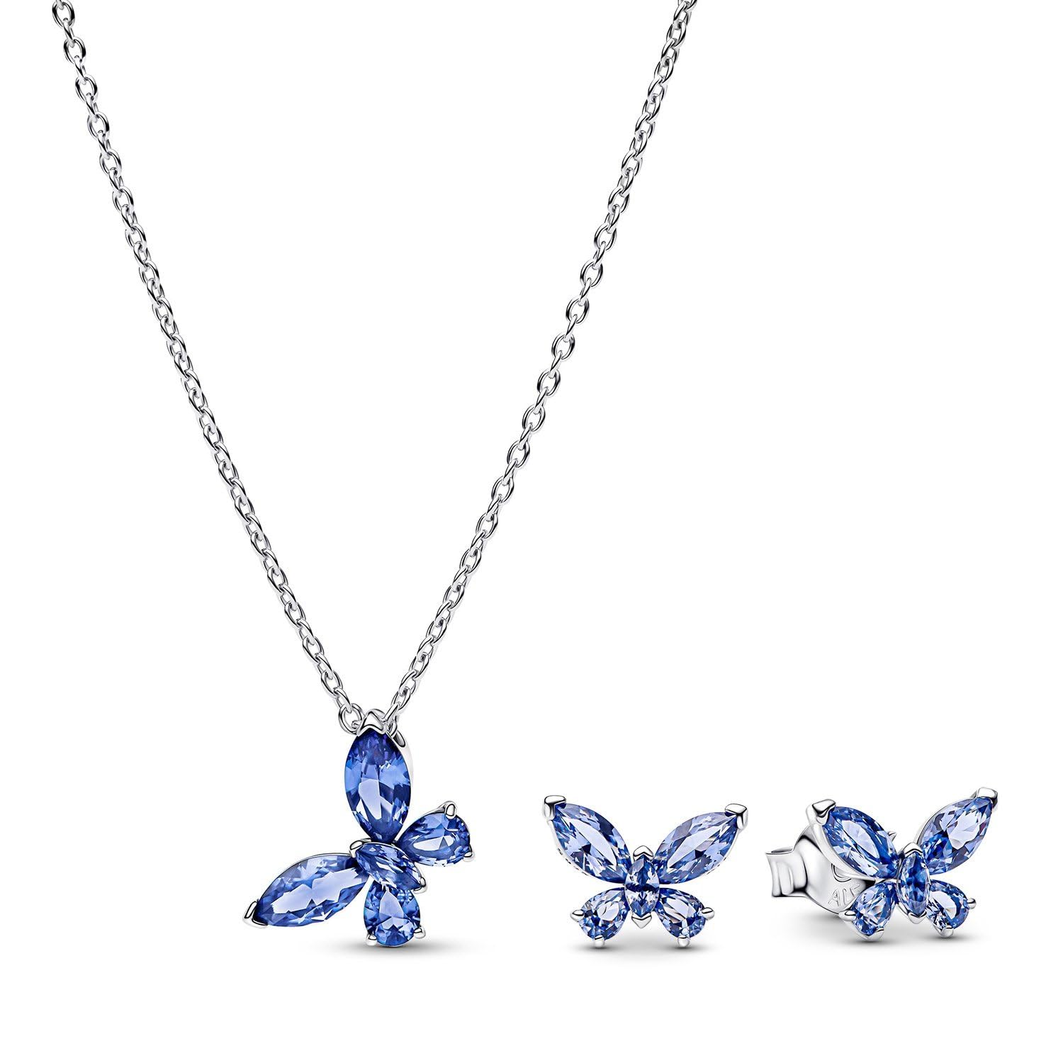 PANDORA Damen-Geschenkset Kette und Ohrstecker Schmetterling Blau 21126