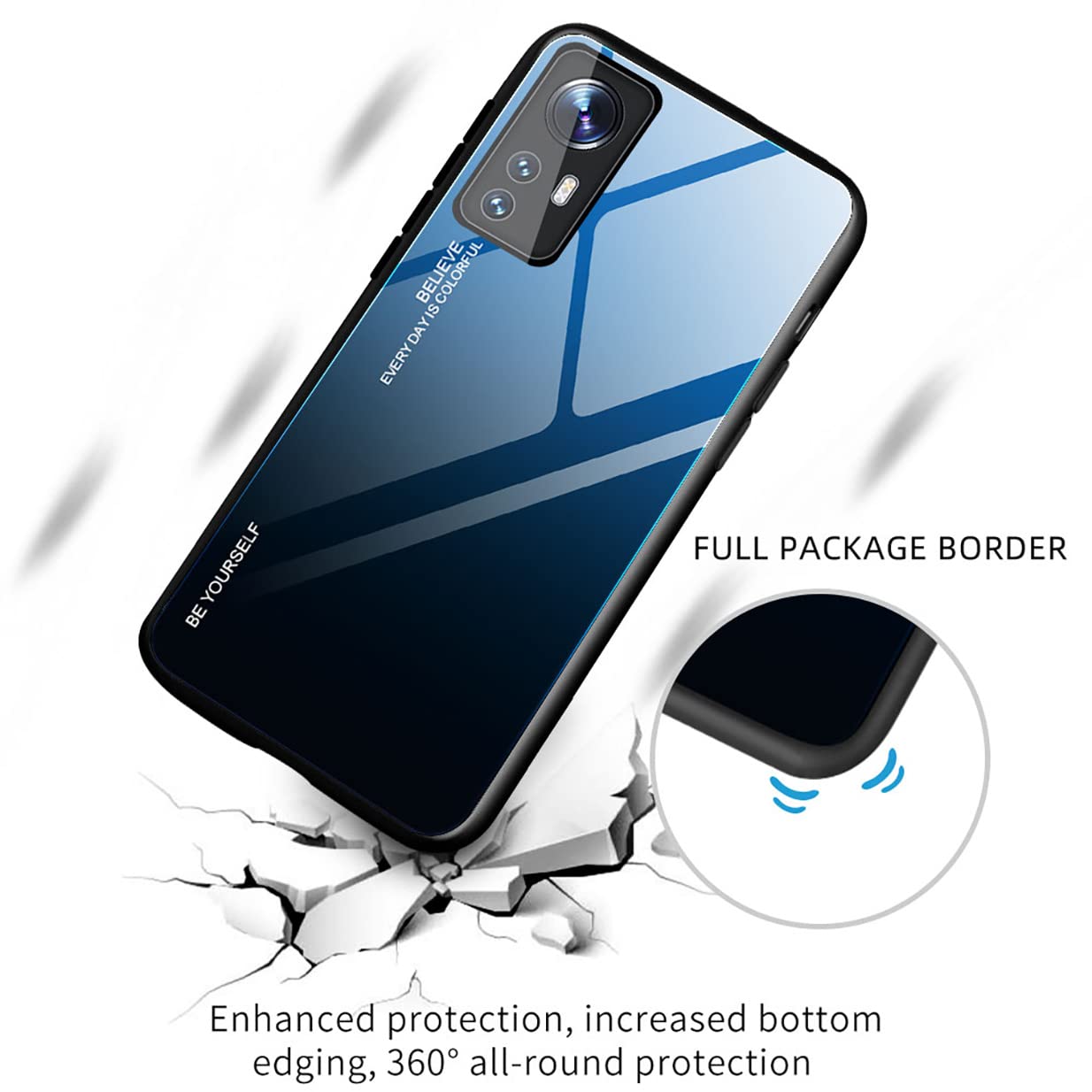 UPLAI Cover per Xiaomi 12T Pro 5G, Ultra Sottile Morbido TPU Silicone Antiurto Custodia Insieme a Colore Sfumato Vetro Temperato, Moda Colorato Caso.Verde Gioventù