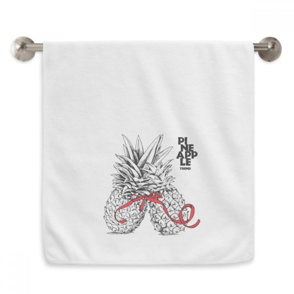 Serviette débarbouillette ananas et drap de toilette blanc motif tropical 13X29 pouces