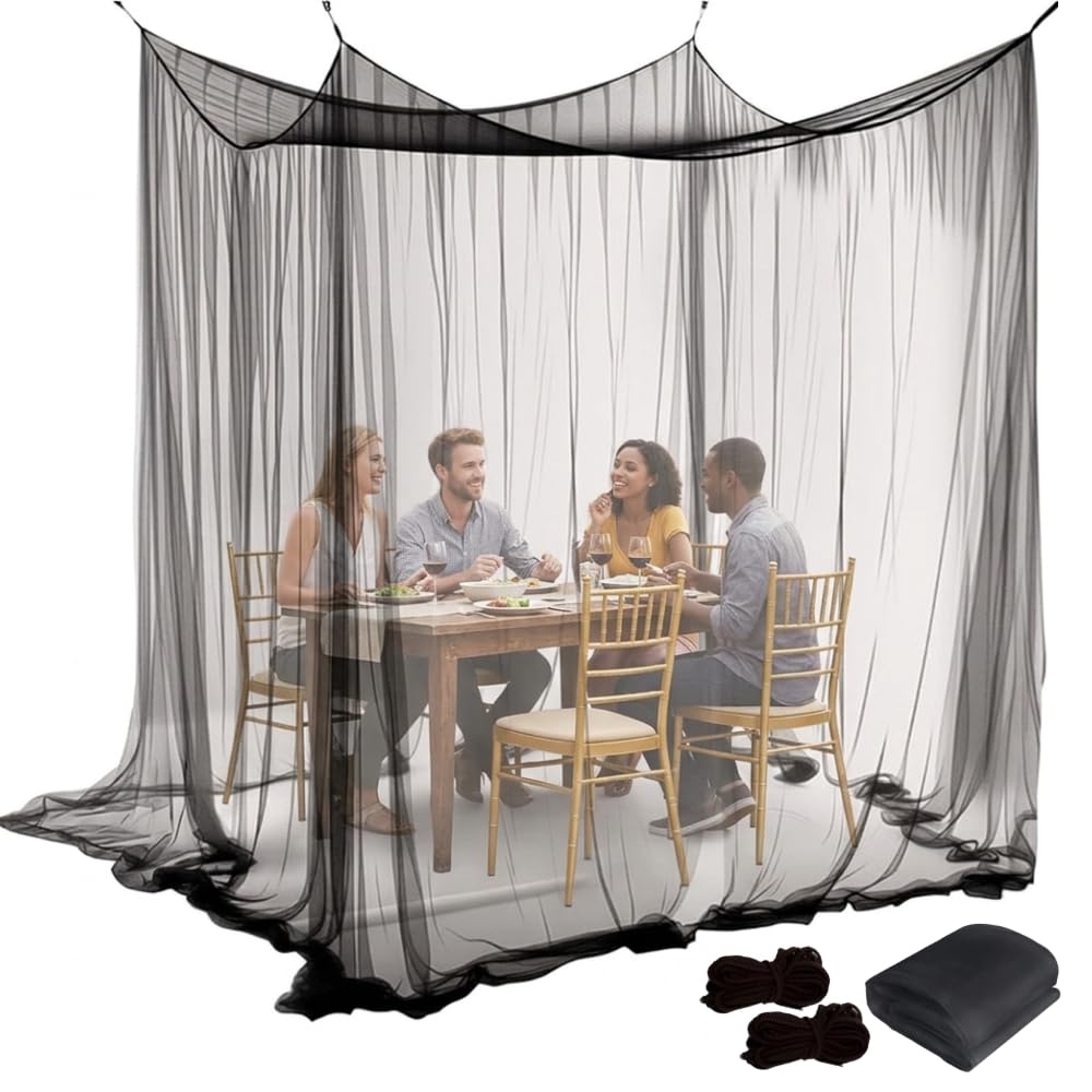 Mosquitera Exterior Jardín y Terraza 300x300x250 cm, Mosquitera Cama Grande de Forma Cuadrada, Mosquitera Plegable Portátil para Camping, Viajes e Interior, Negro