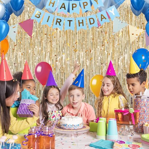 Image of Crosize 3 Pack 3.3 x 9.9 ft Champagne Gold Foil Fringe Curtains Party Decorations,Tinsel Curtain Backdrop for Parties, Door Streamers, Glitter Streamer Backdrop for Birthday Decoration